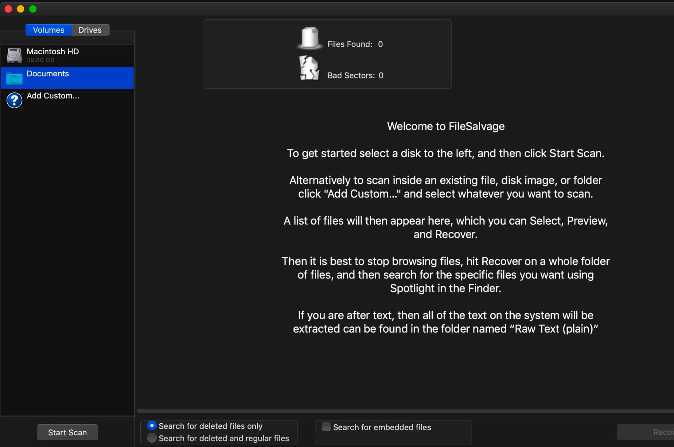 FileSalvage 9.2 – Recover deleted files from a drive. screenshot