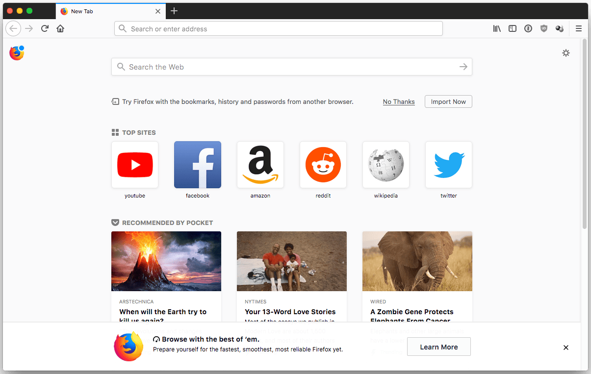 Firefox 58.0 – Fast, safe Web browser. screenshot