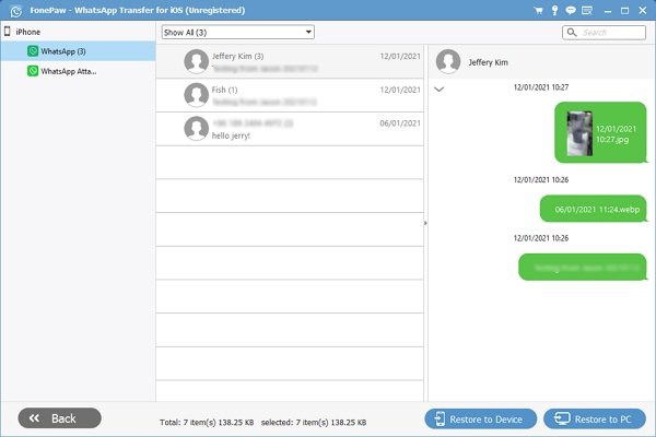 FonePaw WhatsApp Transfer for iOS 1.7.0 screenshot