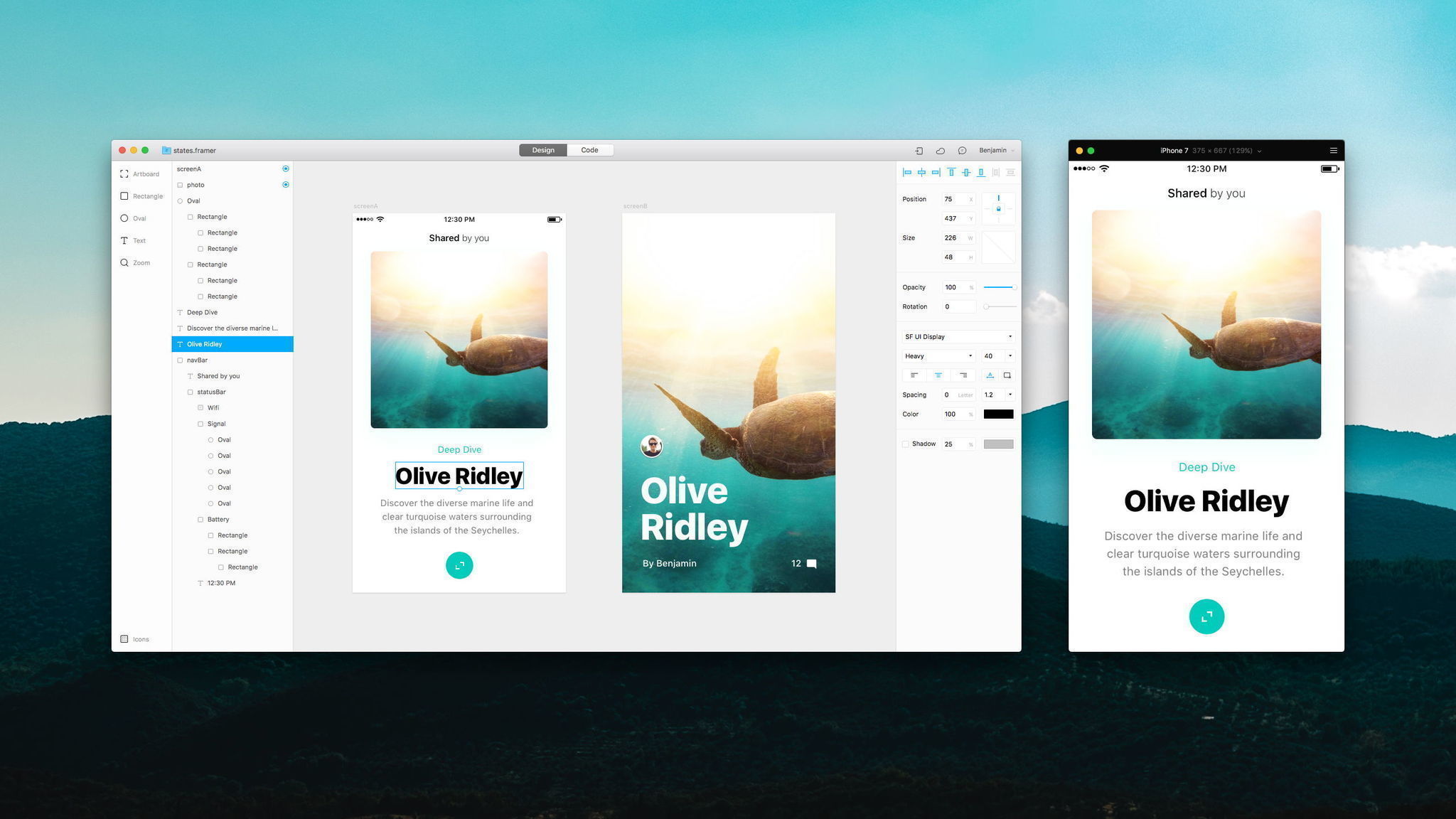 Framer 109 – Prototyping tool for testing interactivity. screenshot