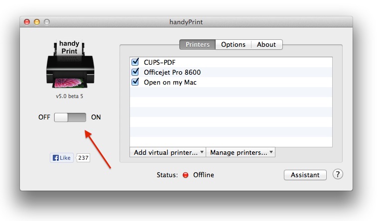 handyPrint Pro 5.5.0 – Activate AirPrint by adding or removing the required files. screenshot