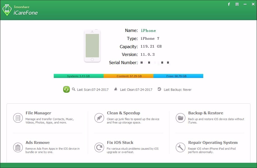 iCareFone 4.9.0.0 – System care for iOS devices. screenshot