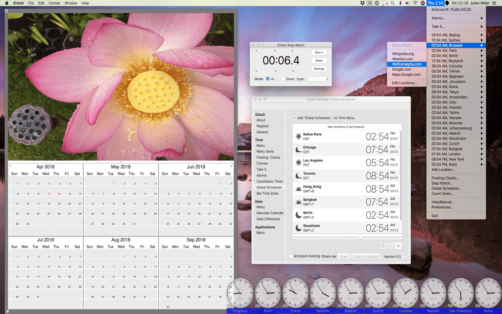 iClock 4.5.5 – Customizable menu bar clock, calendar, alarms, timezones and chimes. screenshot
