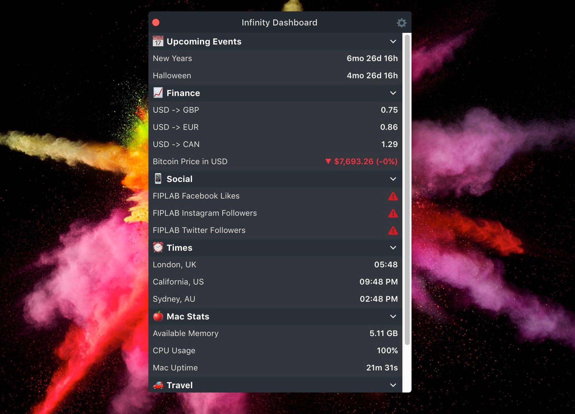 Infinity Dashboard 1.4.9 screenshot