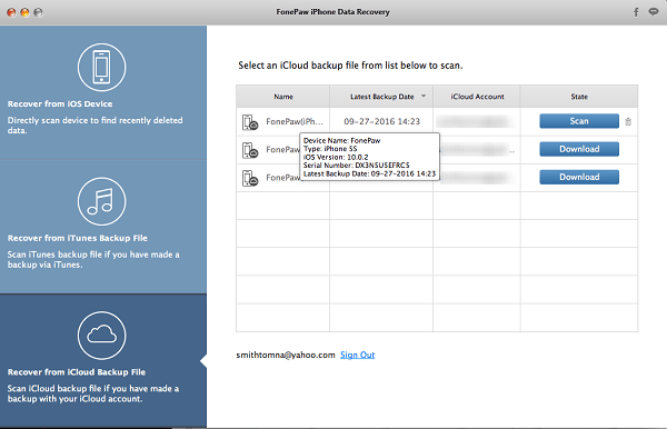 iPhone Data Recovery 2.2.0 – Recover files from a locked iPhone. screenshot