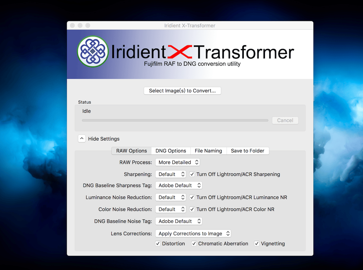 Iridient X-Transformer 1.0.2 – Convert Fujifilm RAF images to DNG format. screenshot