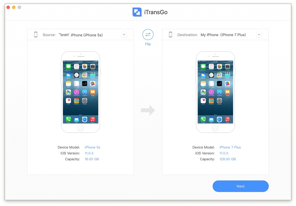 iTransGo 1.2.0.0 – Transfer data from iPhone to iOS iDevice. screenshot