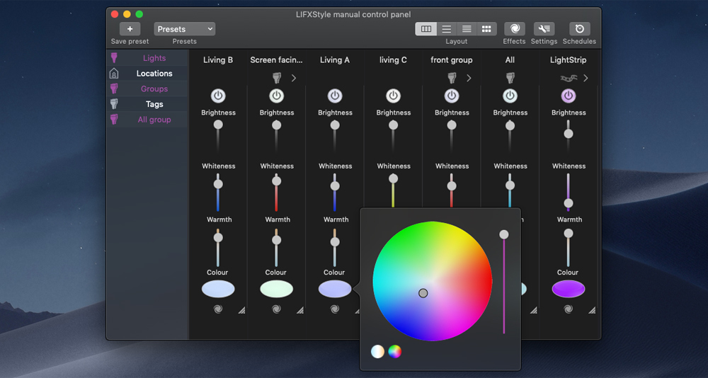 LIFXstyle 3.3.1 – Controller for LIFX bulbs with an emphasis on security. screenshot