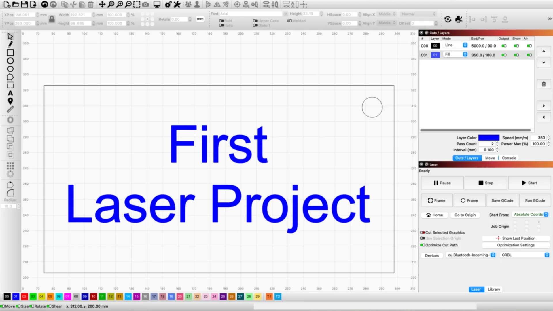 LightBurn 2.0.05 screenshot