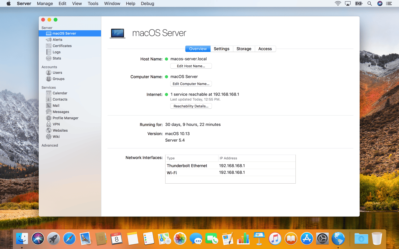 macOS Server 5.6 b4 – Quickly and easily turn a Mac into a server (beta). screenshot