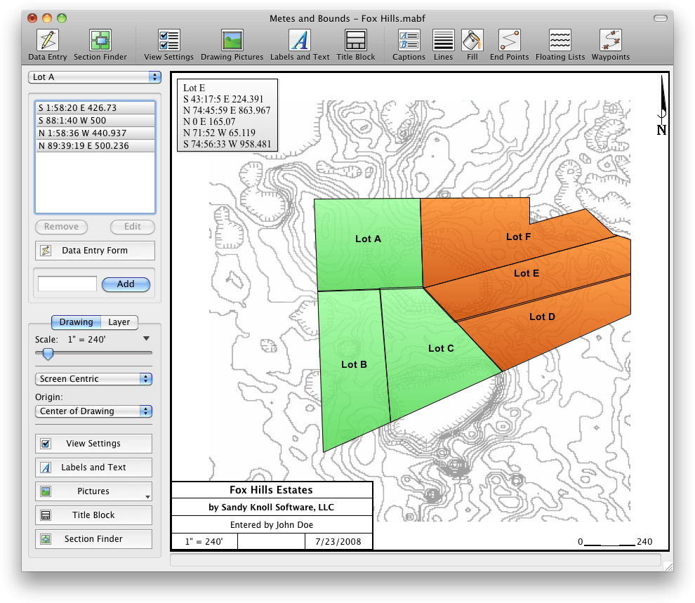 Metes and Bounds 5.4.2 – Turns data into a plot map. screenshot