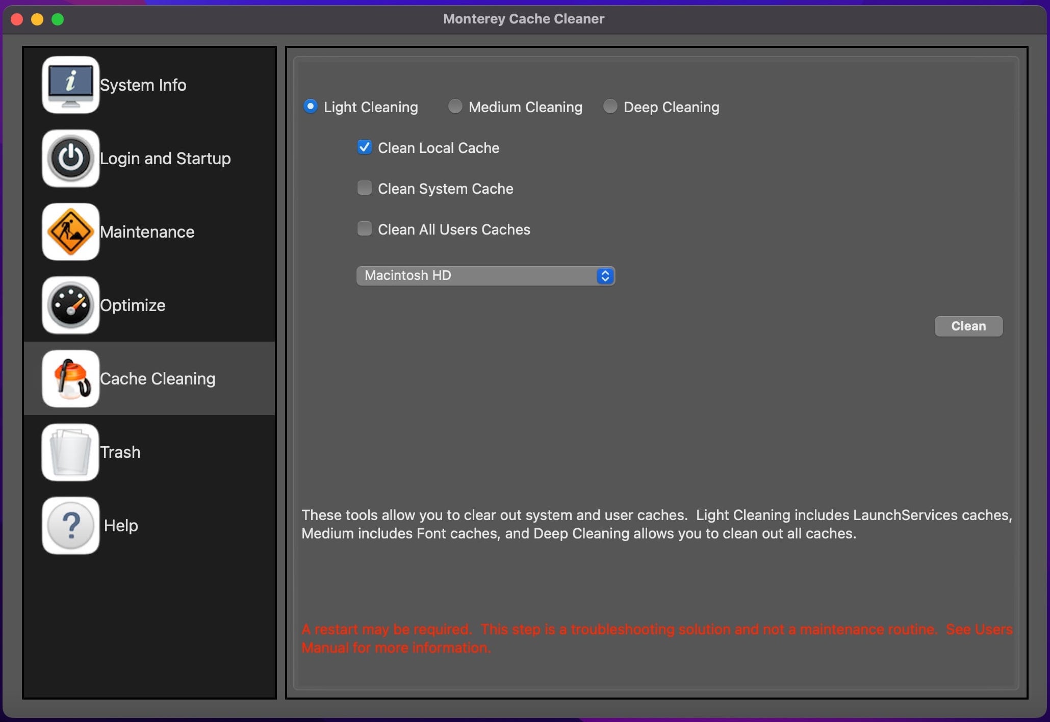 Monterey Cache Cleaner 17.0.5 screenshot
