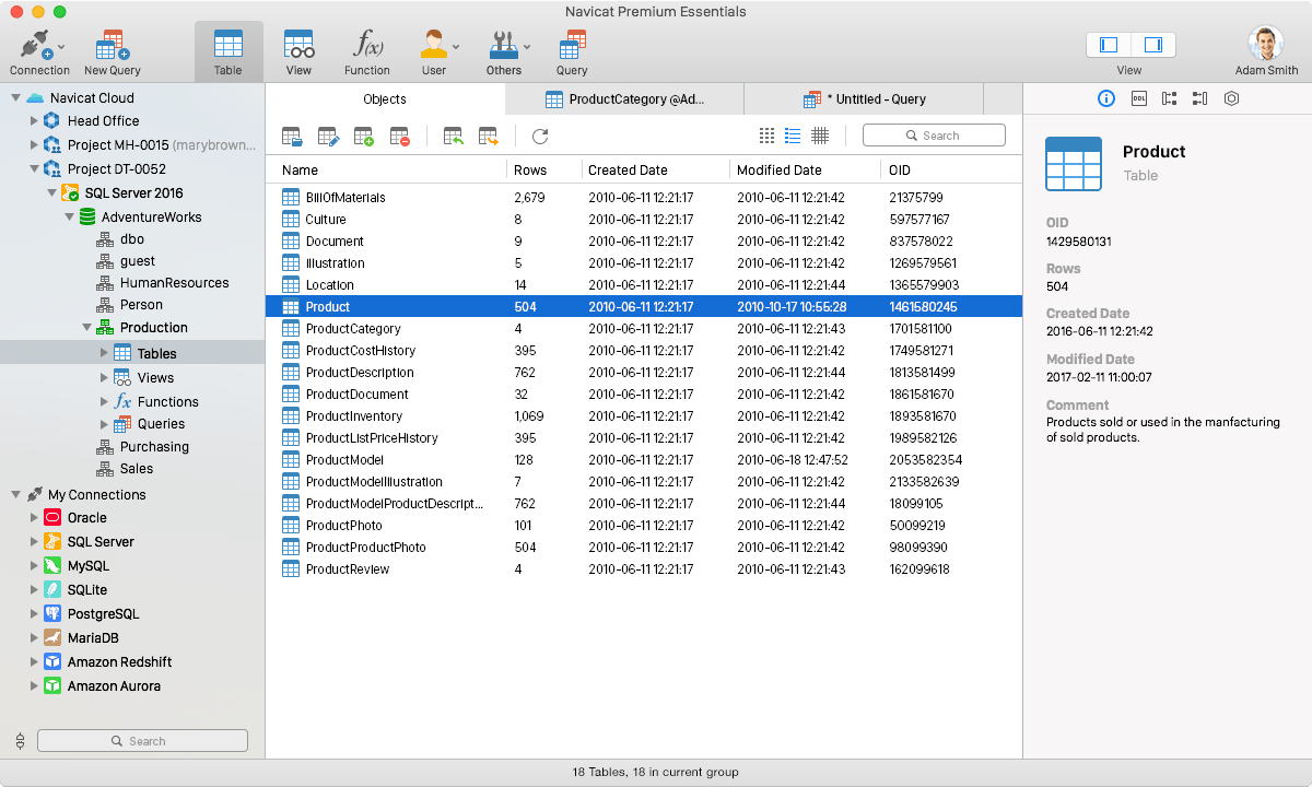 Navicat Premium Essentials 12.0.26 – Provides graphical frontend for many popular databases. screenshot