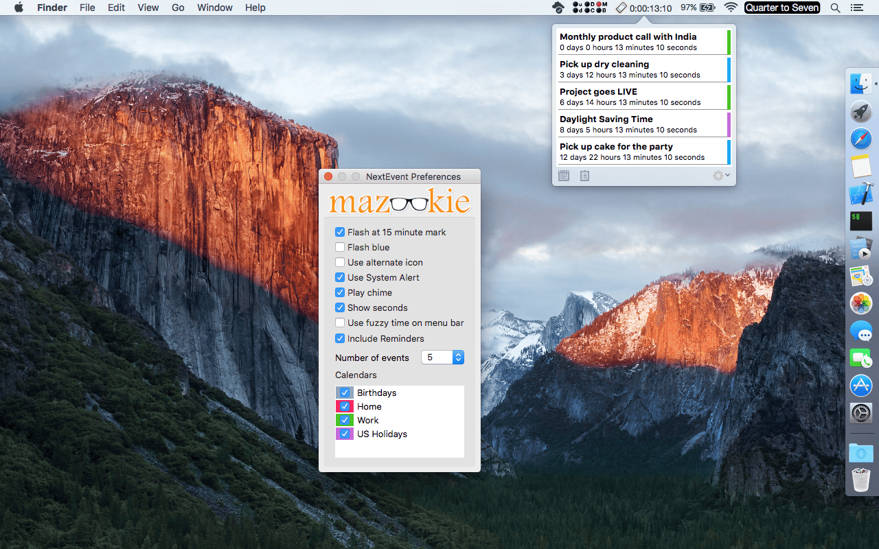 NextEvent 2.0.0 – A countdown widget for you Mac menu bar. screenshot