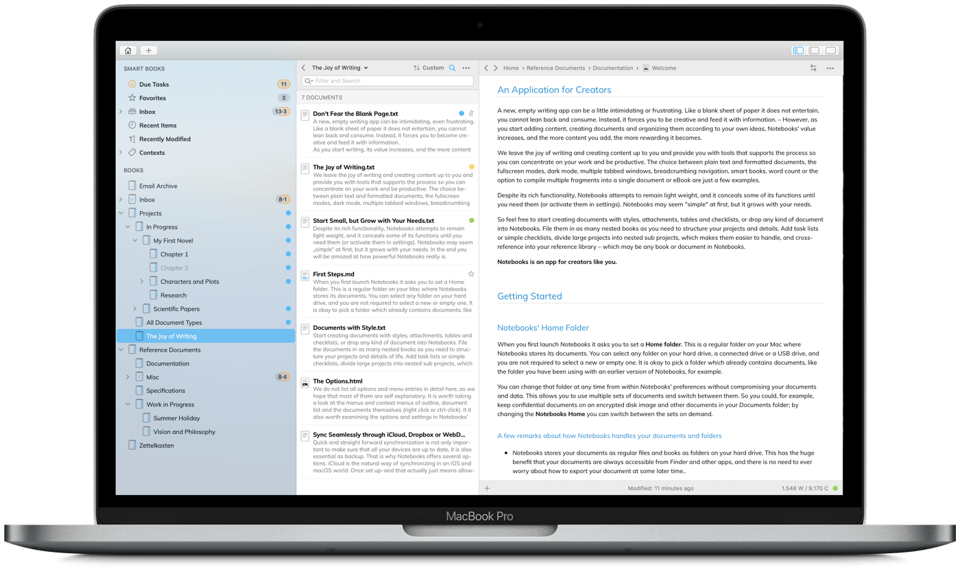 Notebooks 1.4.5 – Create documents, manage tasks, organize files, and sync with iOS. screenshot