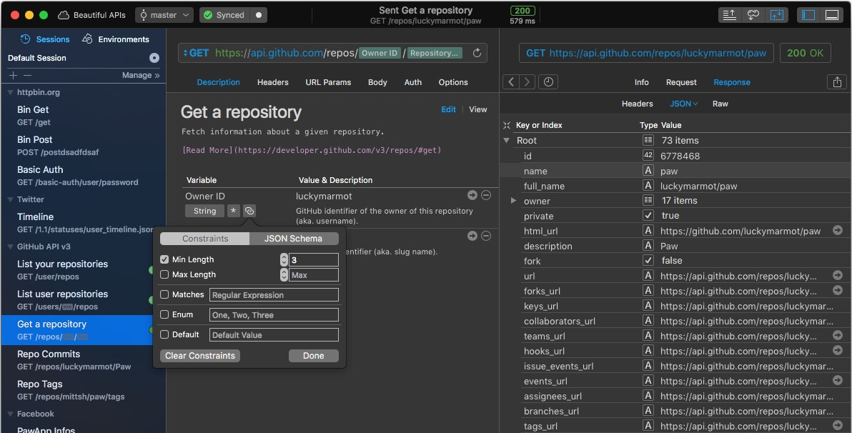Paw 3.1.8 – Interact with Representational State Transfer (REST) services. screenshot