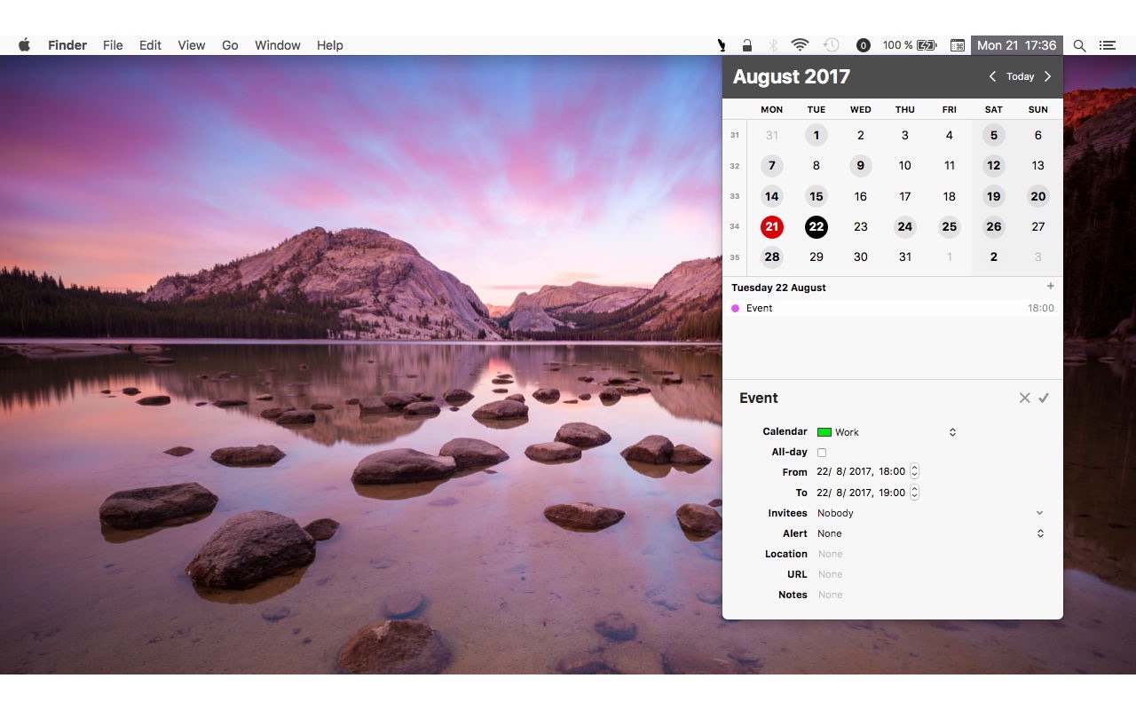 popCalendar 1.8.7 – Calendar for the menu bar. screenshot