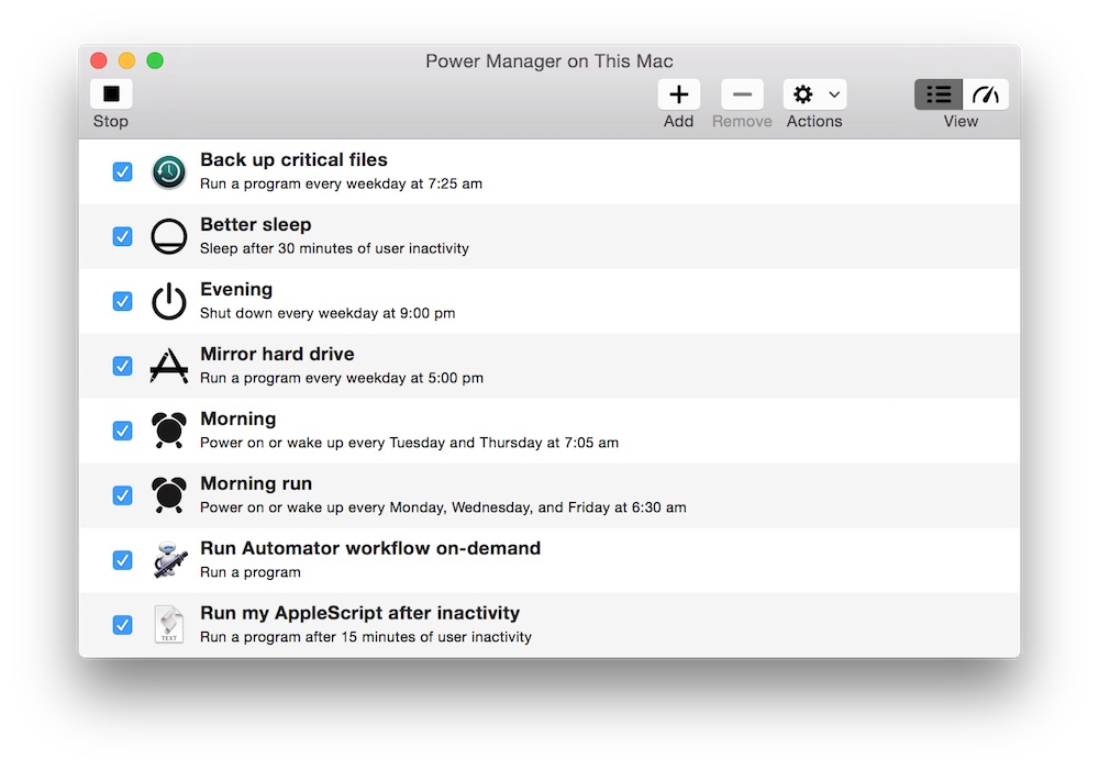 Power Manager 4.6.4 – Auto-start, shut down, or sleep your Mac. screenshot