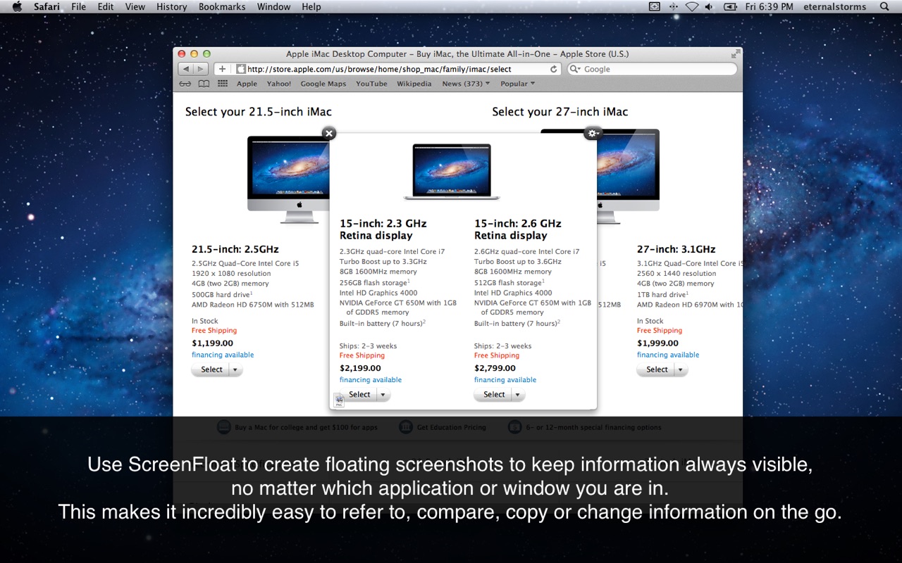 ScreenFloat 1.5.14 – Create screenshots in floating windows. screenshot