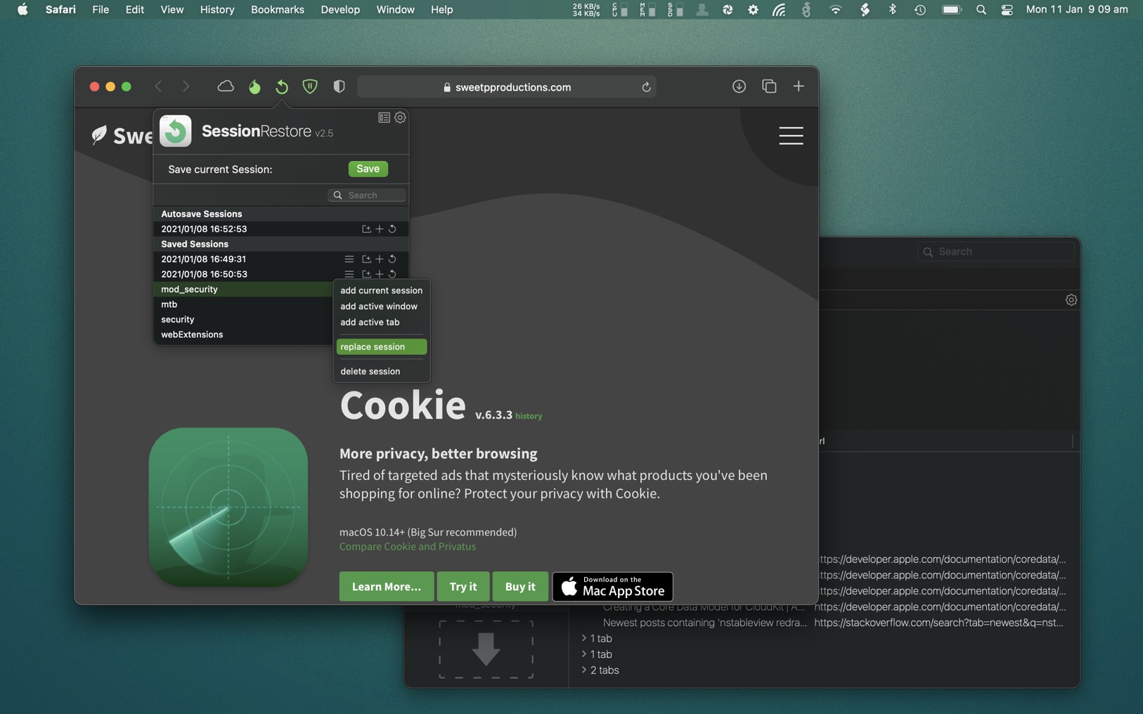 SessionRestore for Safari 2.7.4 screenshot