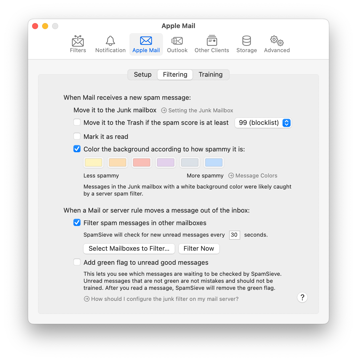 SpamSieve 2.9.30 – Robust spam filter for major email clients. screenshot