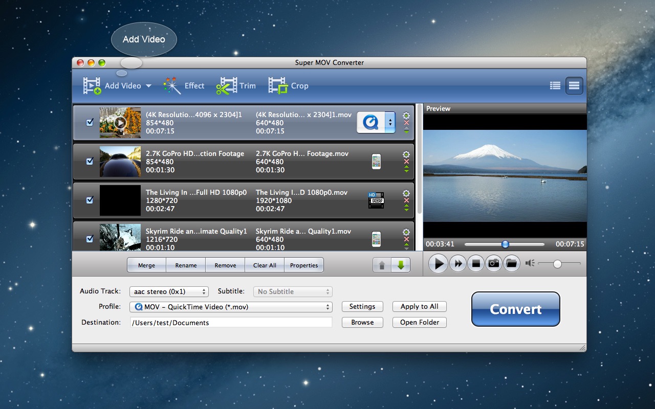 Super MOV Converter 6.3.7 – Convert any HD or standard video to MOV format. screenshot
