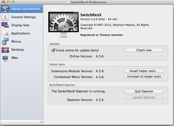 SwitchResX 4.7.2 – Monitor-resolution utility. screenshot