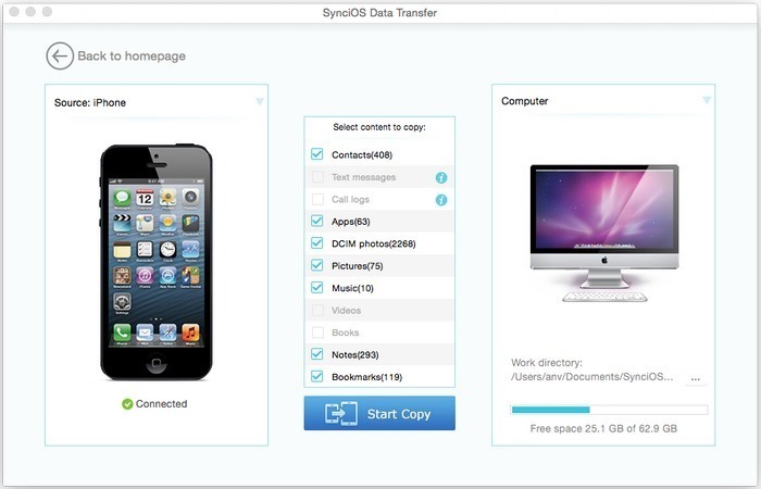 Syncios Data Transfer 1.2.9 – Recover lost data for iDevices. screenshot