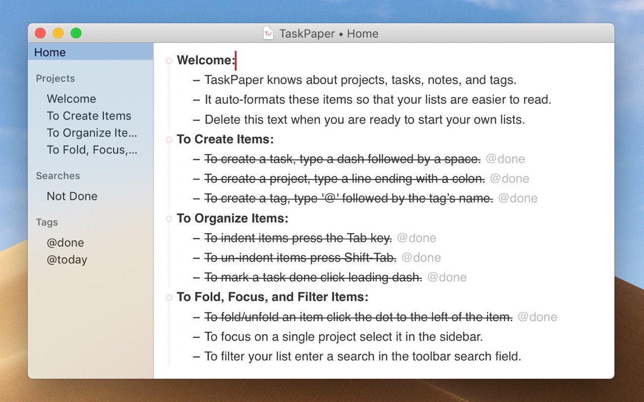 TaskPaper 3.8.2 – Simple to-do list. screenshot