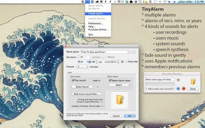 TinyAlarm 1.9.4 – Tiny alarm clock for your menubar. screenshot