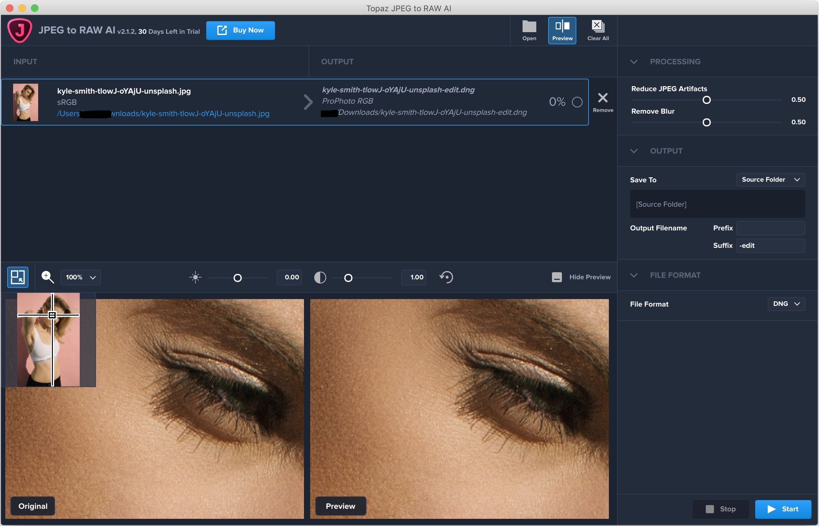Topaz JPEG to RAW AI 2.2.0 screenshot