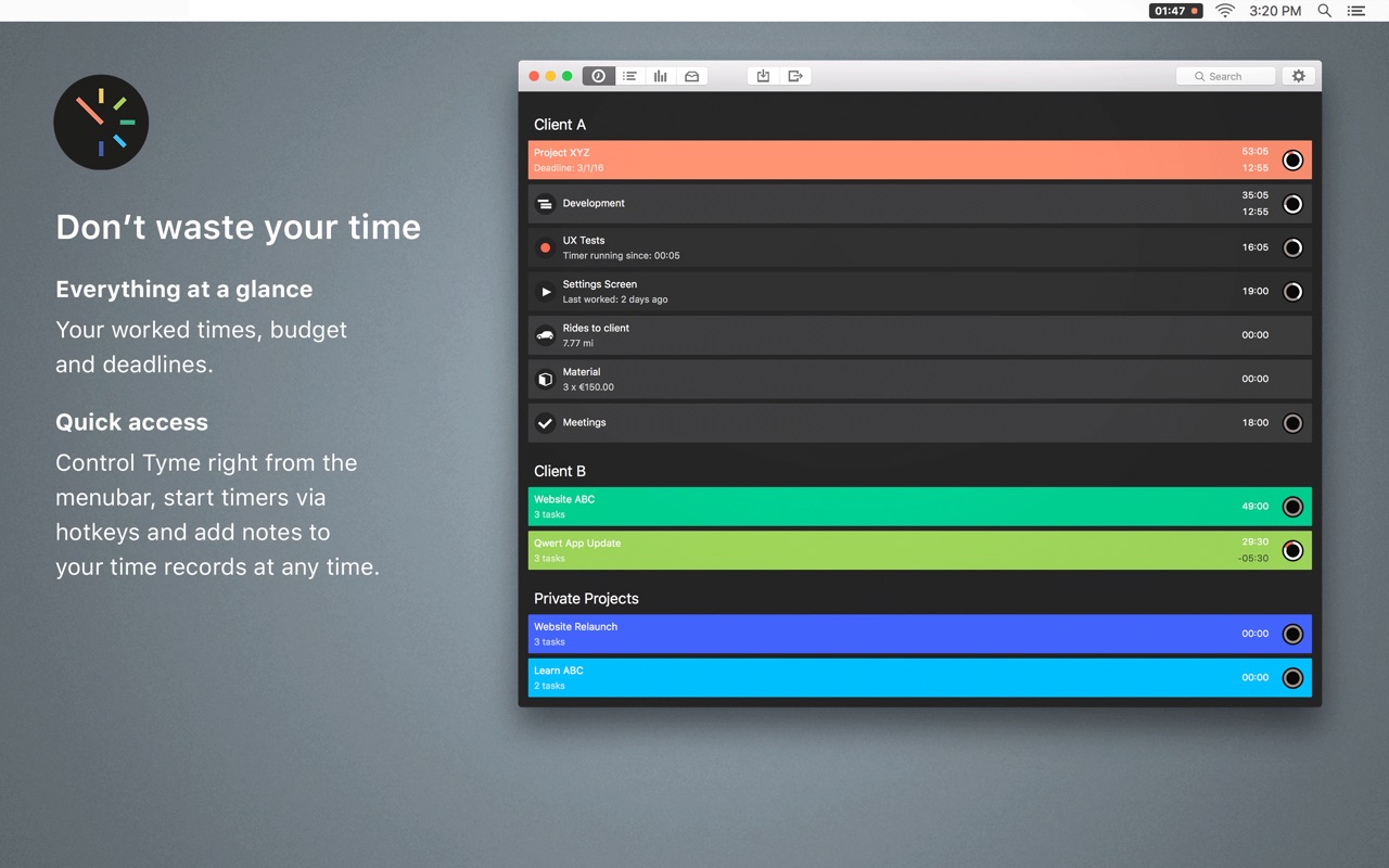 Tyme 2 2018.7 – Effective time-tracking. screenshot