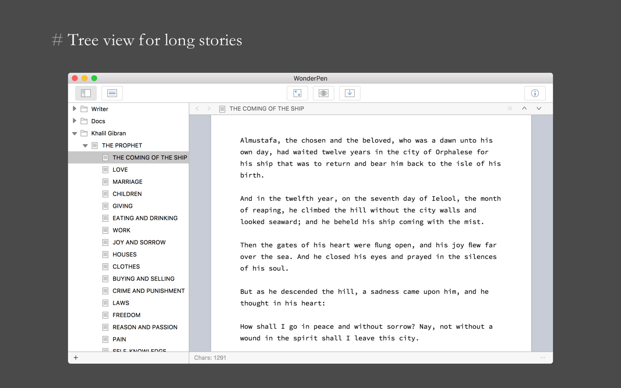 WonderPen 1.5.2 – Writing app for both professional and amateur writers. ekran görüntüsü